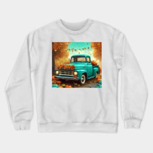 Cute Aqua Blue Vintage Little Pickup Truck Happy Fall Y'All Crewneck Sweatshirt